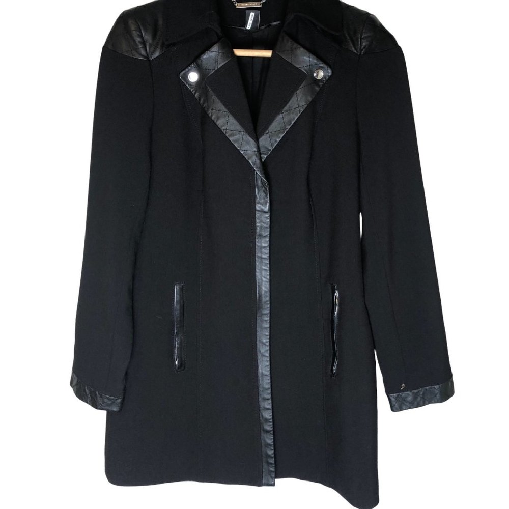 White House Black Market Lamb Leather Trimmed Pea Coat - Women's Medium